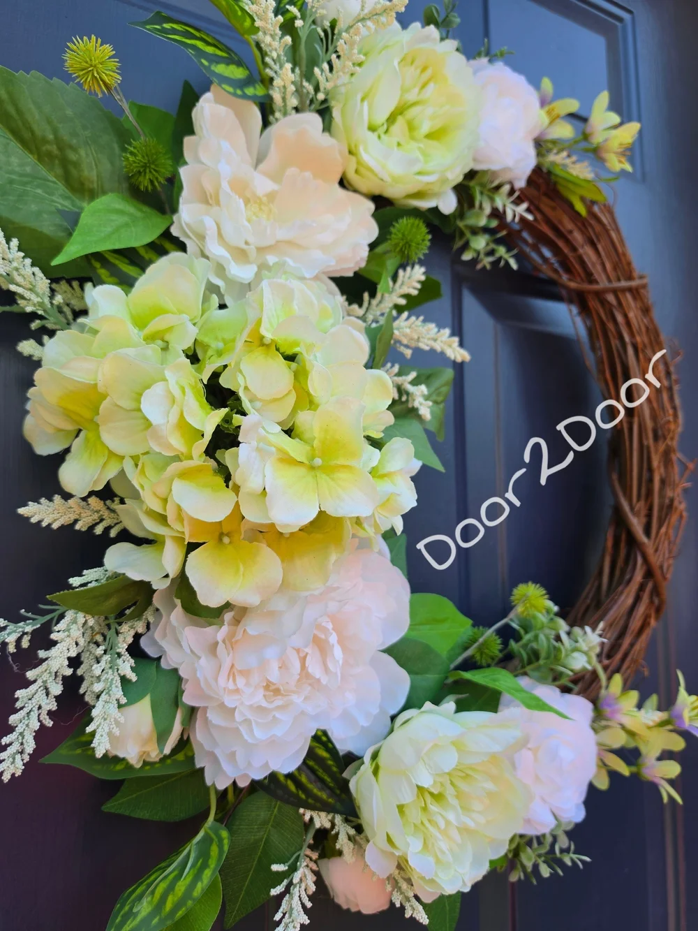 Pale Green & White Floral Grapevine Wreath